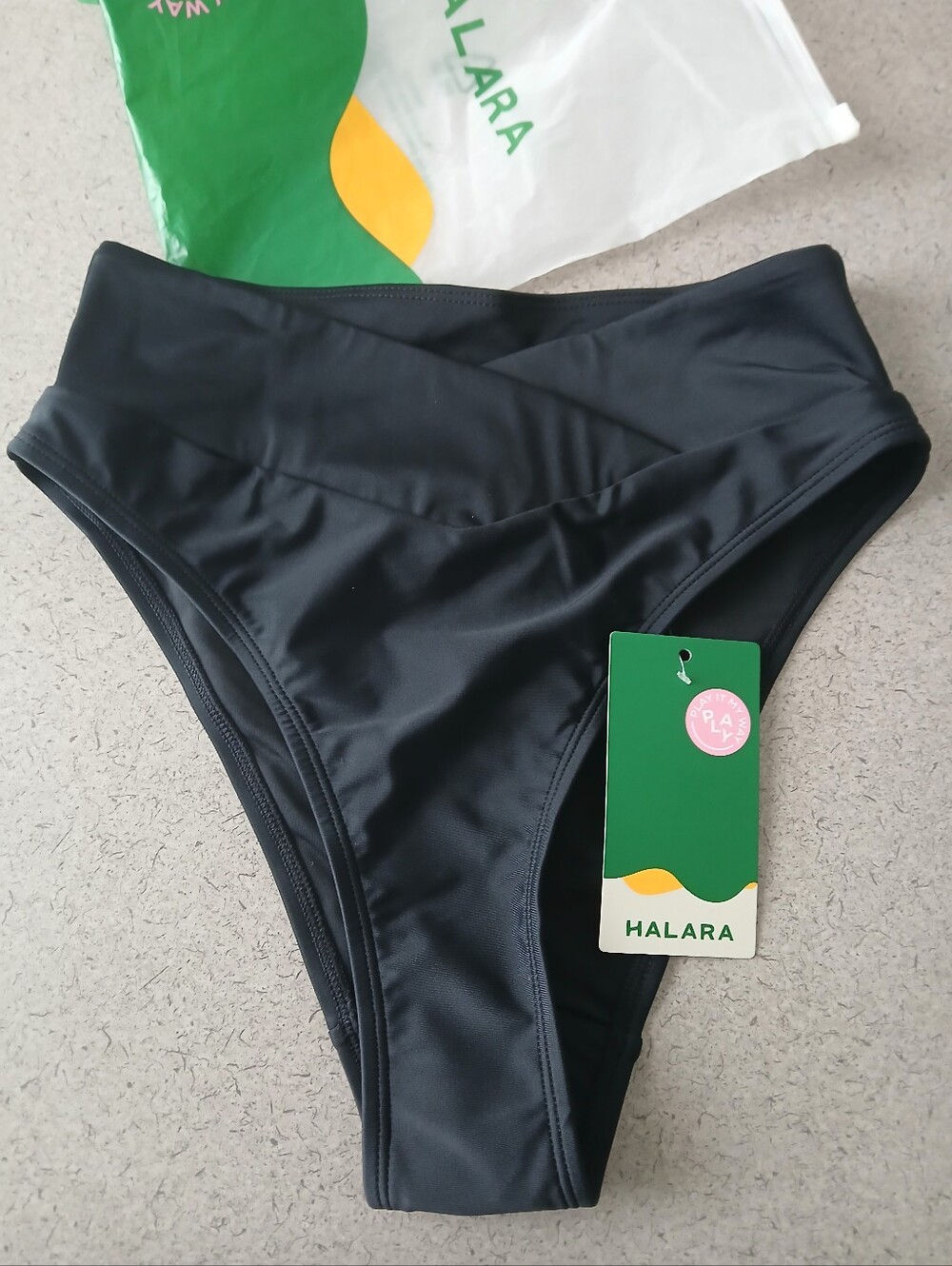 HALARA Black High-Waist Crossover Bikini Bottom Size XS